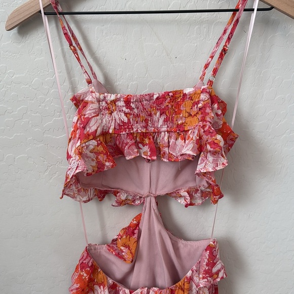 ASTR THE LABEL Anthropologie Palace Floral Cutout Ruffle Maxi Pink Yellow XS - Picture 7 of 8